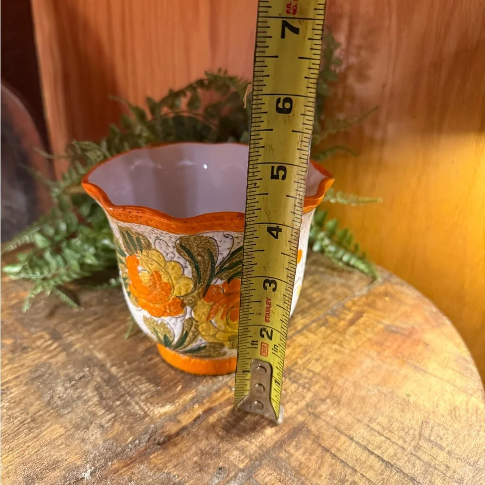 Vintage Italian Fat Lava Planter | 1960s Mid Century Floral Cachepot